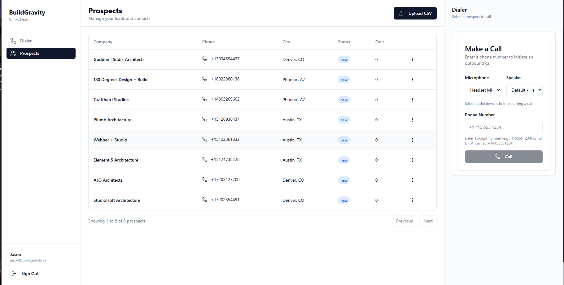 Sales Dialer platform interface